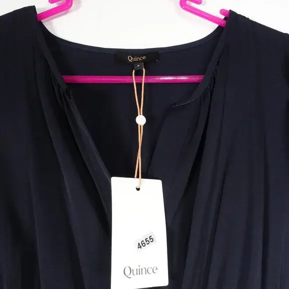 New Quince Silk Tiered Maxi Dress Women’s Small Navy Blue Maxi 4655 - Picture 8 of 11